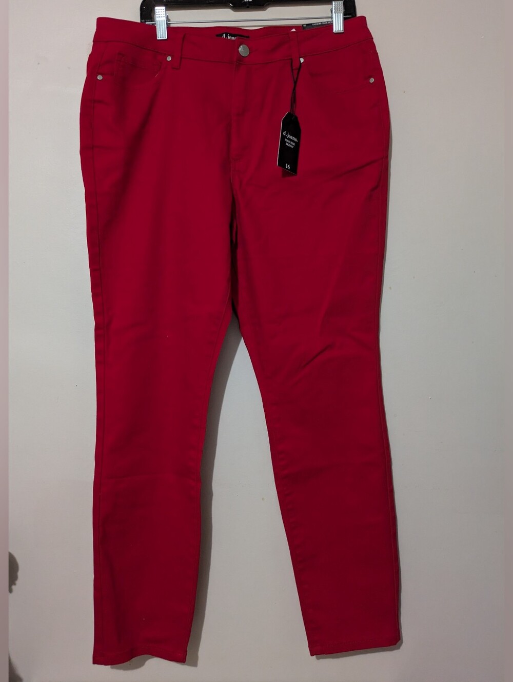 D.Jeans Women's Recycled Sateen High Rise Skinny Ankle Red Jeans Pants Size 16